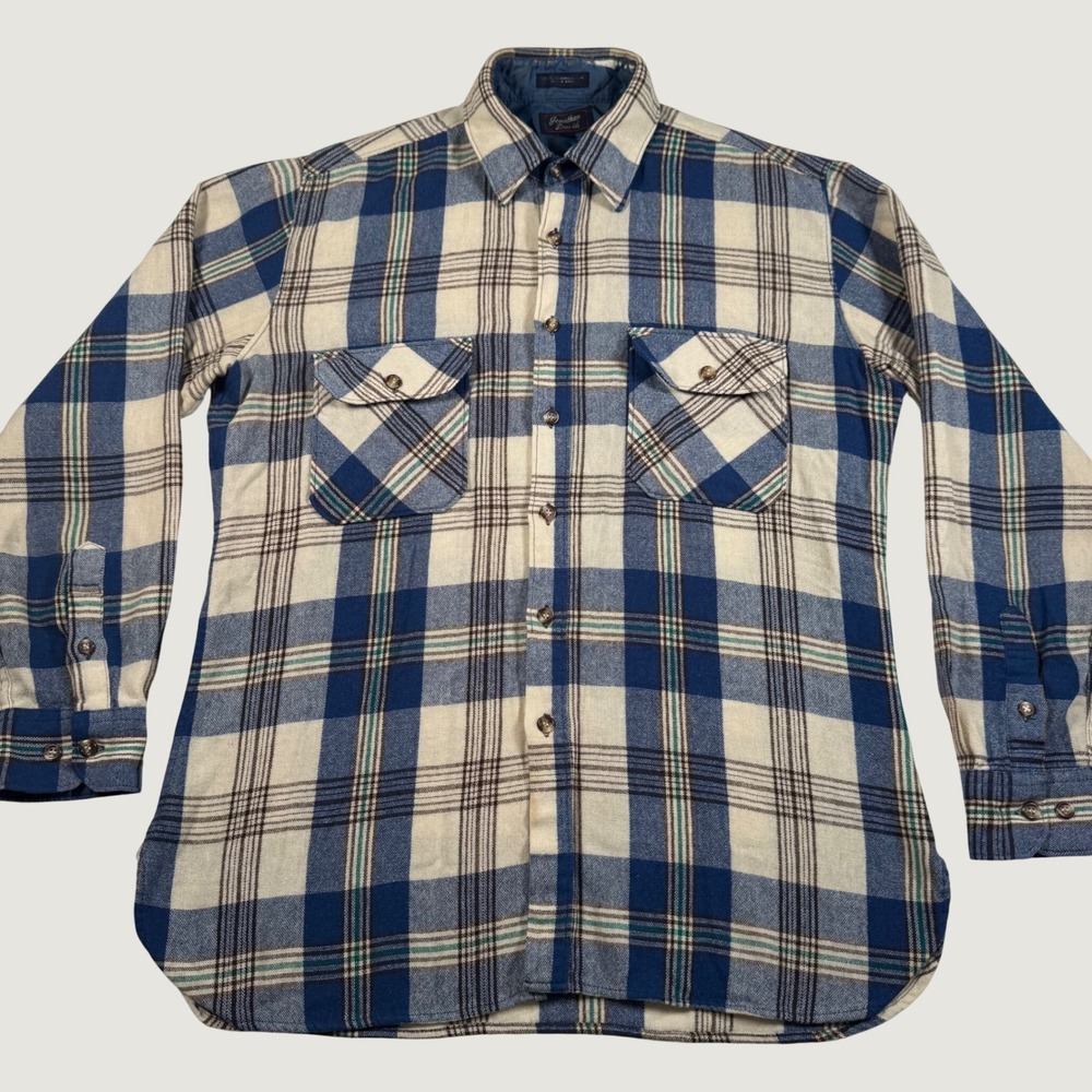 Vintage Jonathan David Blue Plaid Wool Blend Flannel Shirt Mens Large
